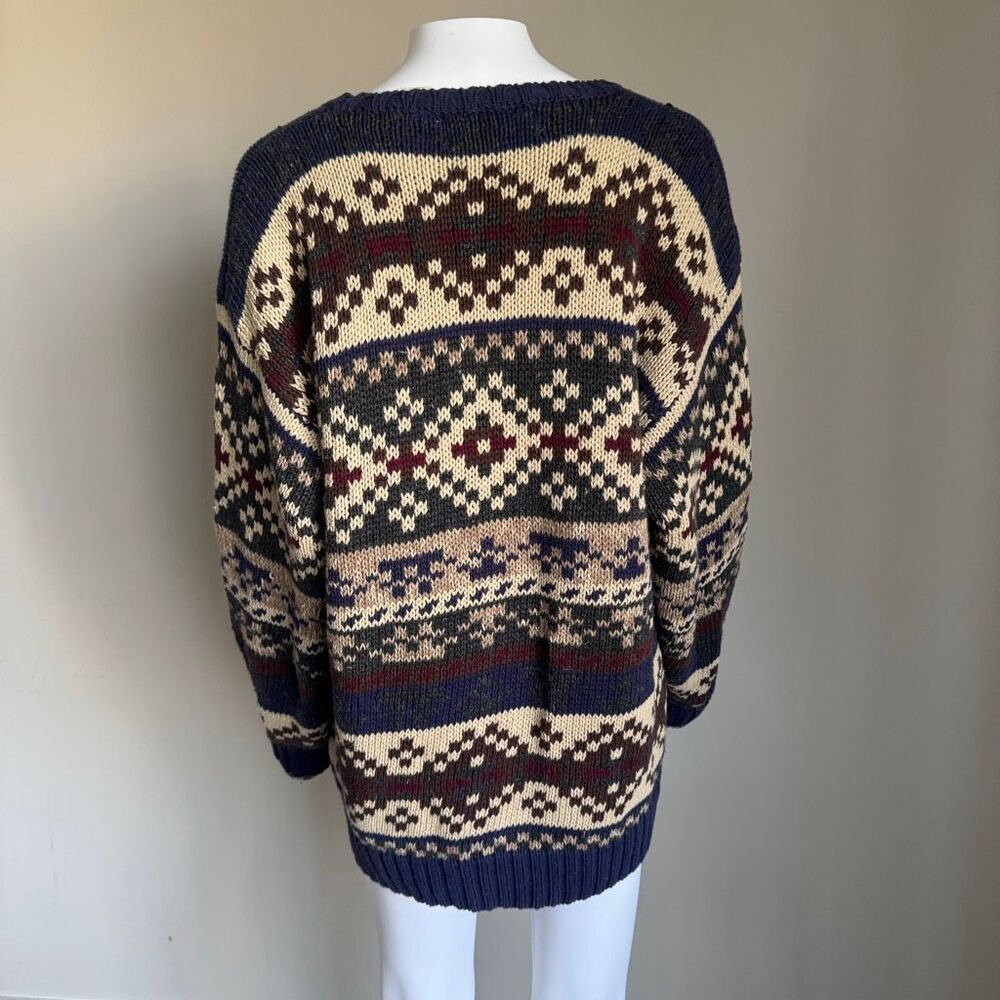 Vintage American Eagle Fair-Isle  Ramie Cotton Chunky Oversized Knit Sweater - Picture 3 of 6